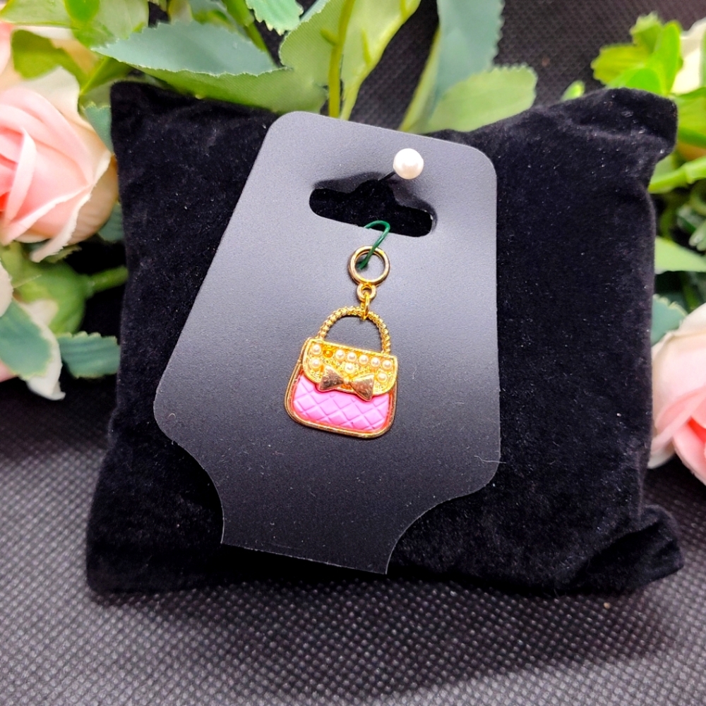 PINK with Gold toned trim Purse Pendant Charm for Necklace Bracelet New